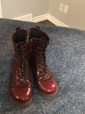 Burgundy Lace-Up Platform Combat Boots